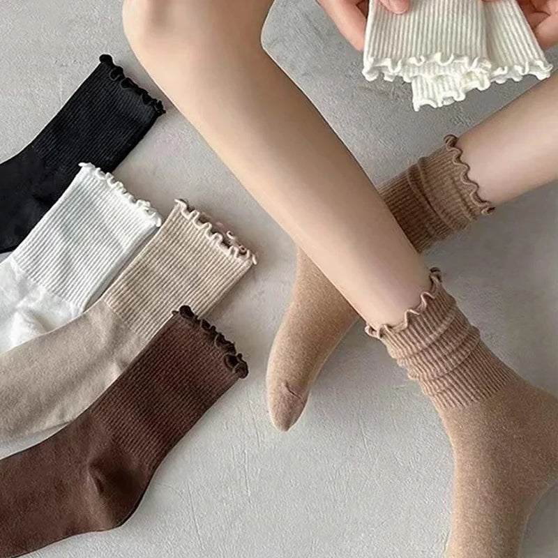 Ruffled Mid Length Polyester Socks