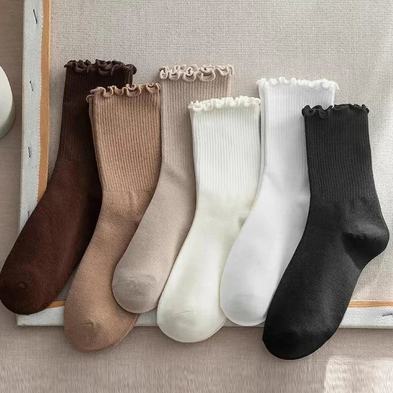 Ruffled Mid Length Polyester Socks