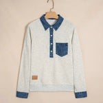 Denim Collar Patchwork Sweatshirt
