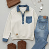 Denim Collar Patchwork Sweatshirt