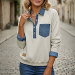 Denim Collar Patchwork Sweatshirt