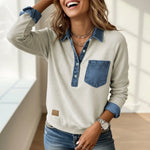 Denim Collar Patchwork Sweatshirt