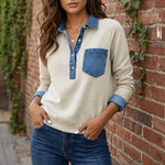 Denim Collar Patchwork Sweatshirt